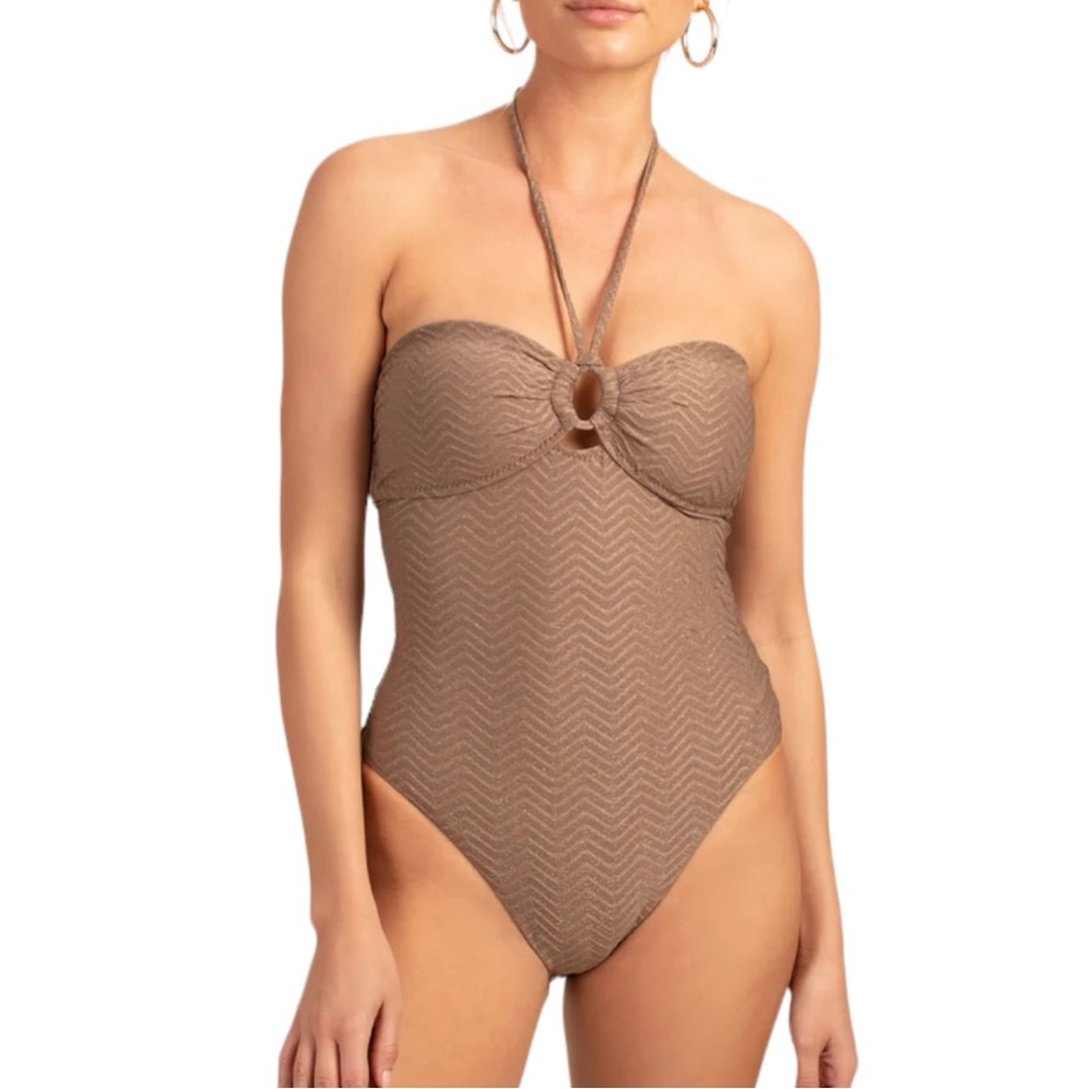 145. Women's Trina Turk Mocha Empire Bandeau One Piece Swimsuit NWT